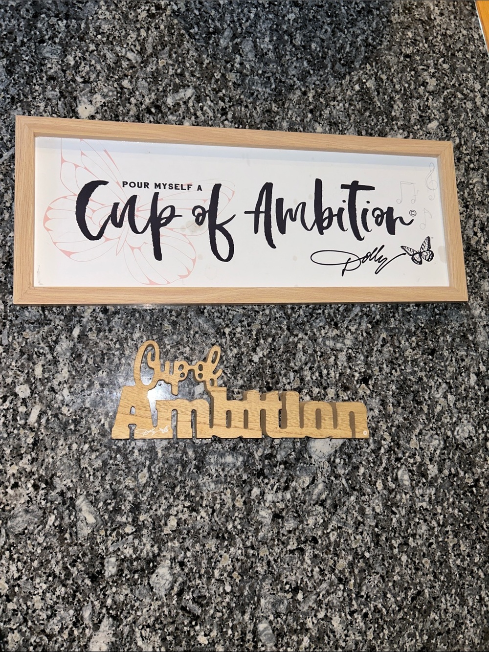 Dollcake 'Cup of Ambition' Sign - Black, White, Natural Wood
